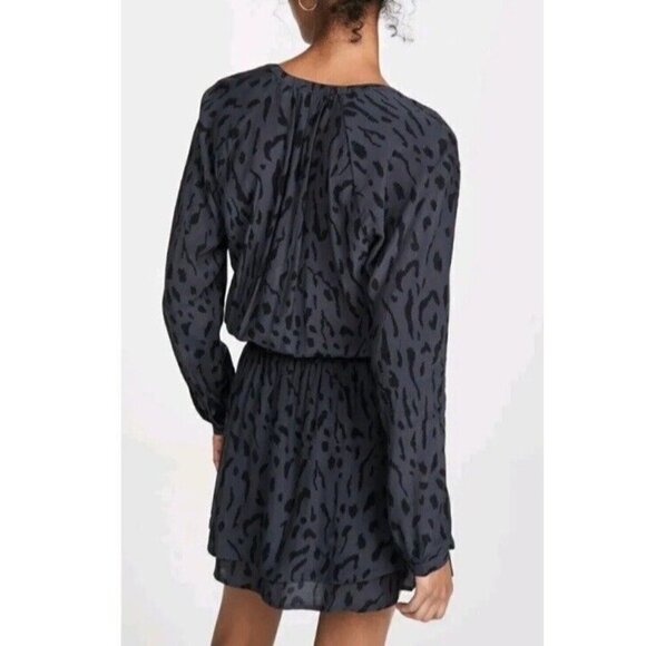 Rails Blue Black Jasmine Ash Cheetah Print Long Sleeve V-neck Mini Dress‎ L - Picture 3 of 16